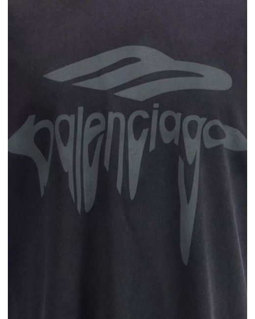 Balenciaga Blue Cotton Logo Print Oversized T-Shirt for men