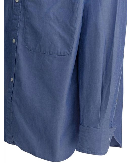 Beams Plus Blue Cotton Oxford Shirt for men
