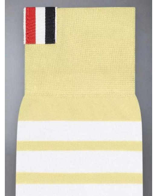 Thom Browne Yellow Mid Calf Cotton Socks Stripe Detail