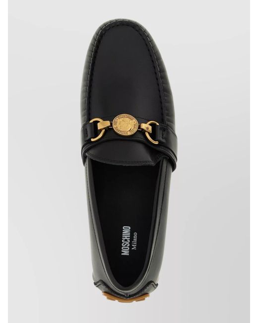 Moschino Black Leather Penny Loafers for men