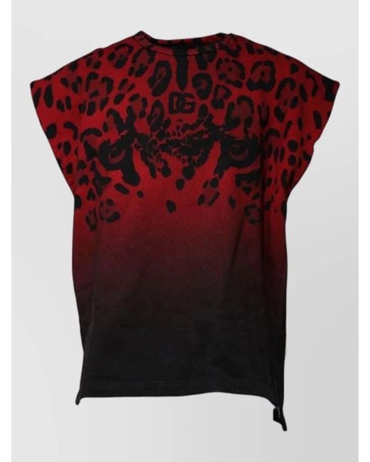Dolce & Gabbana Red Cotton Leopard-Print Sleeveless T-Shirt for men