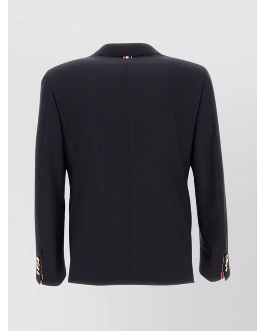 Thom Browne Blue Wool Blazer With Notch Lapels And Back Vents for men