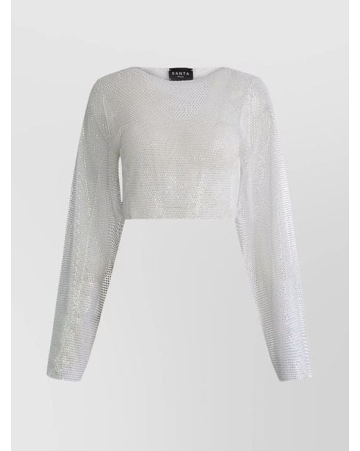Santa Brands White Open-Knit Rhinestone Top