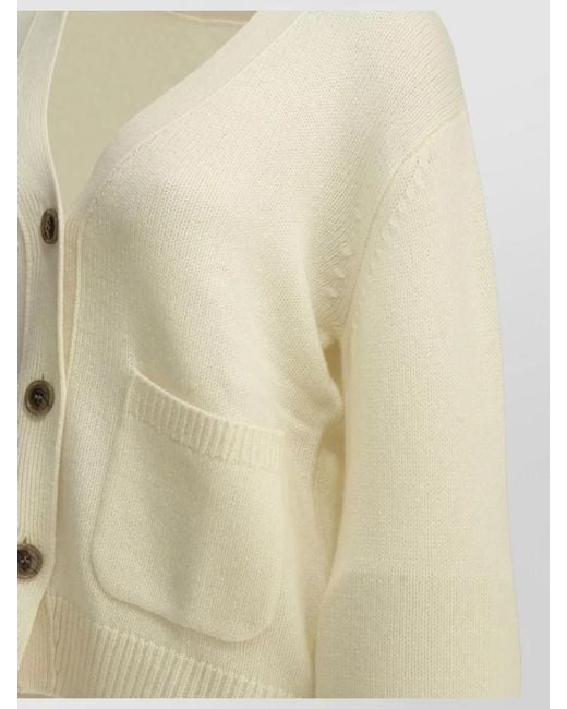 Lisa Yang Natural Cropped Knit Top Long Sleeves V Neck