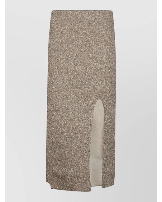 Circus Hotel Brown Viscose Midi Skirt High Slit Design