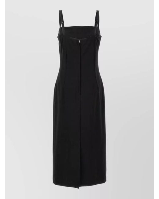Dolce & Gabbana Black Milan Stitch Dress Midi Square Neckline