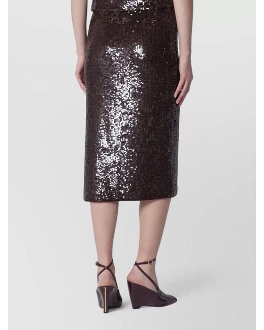 P.A.R.O.S.H. Black High Waist Sequin Midi Skirt Back Slit