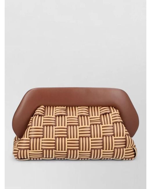 THEMOIRÈ Brown Rectangular Clutch Bag Woven Handle Strap