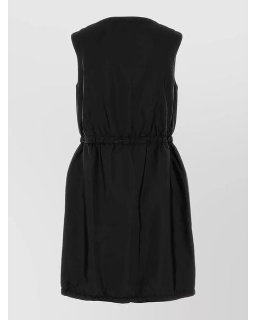 Prada Black Renylon Dress Jacket Drawstring Waist Sleeveless