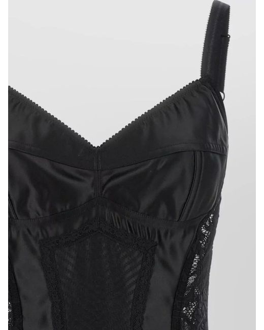 Dolce & Gabbana Black Dolce & Gabbana Satin And Lace Corsetry Bodysuit