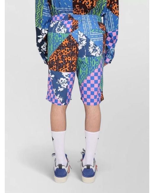 Marcelo Burlon Blue Knee Length Patchwork Bermuda Shorts Pockets for men