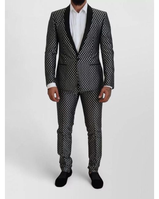 Dolce & Gabbana Black Silk Geometric Slim-Fit Tuxedo Suit for men