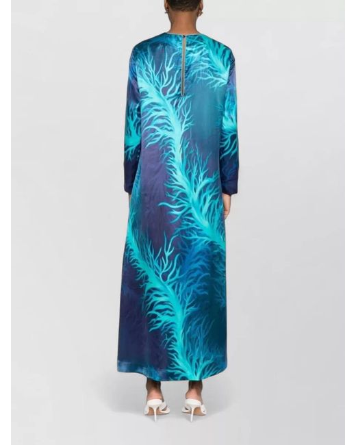 F.R.S For Restless Sleepers Blue Silk Dress Relaxed Fit Long Sleeves