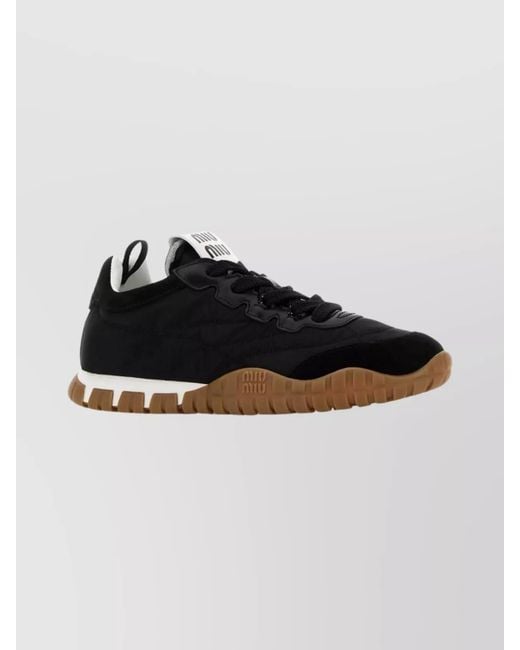 Miu Miu Black Re-Nylon And Suede Low-Top Sneakers