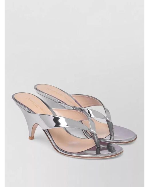 Gianvito Rossi Pink Sofia Thong Metallic Leather Heel Sandals