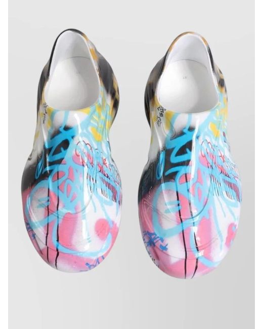 Dolce & Gabbana Blue Leather Graffiti-Print Slip-On Sneakers for men