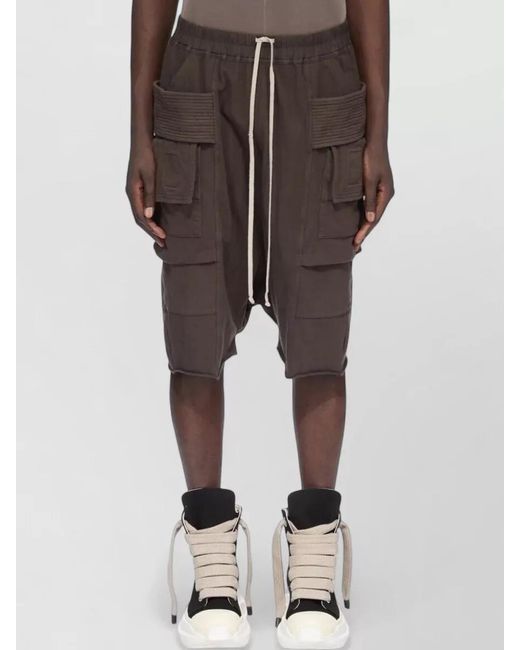 Rick Owens Brown Cotton Drop-Crotch Cargo Bermuda Shorts for men