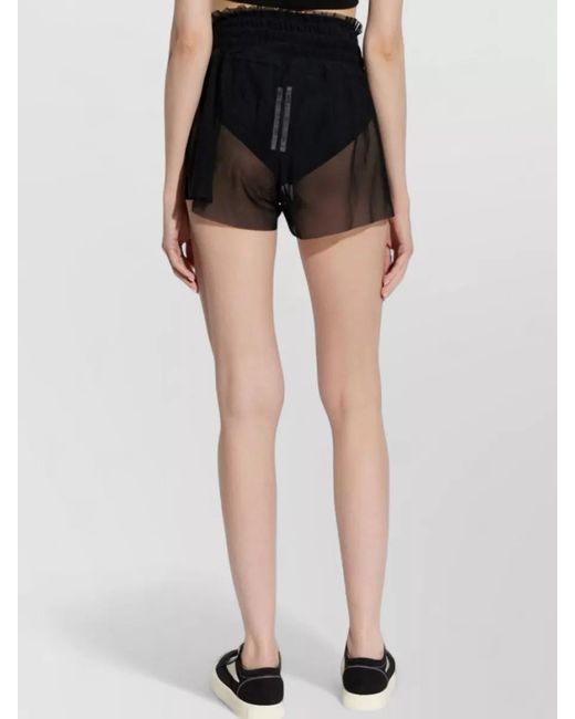 Rick Owens Black Sheer Beach Shorts Elastic Waistband Side Slits