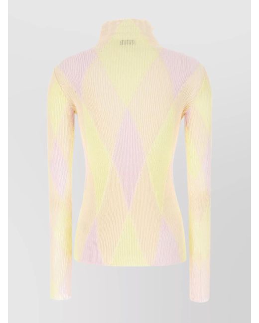 Burberry Yellow Silk Blend Checked T-Shirt