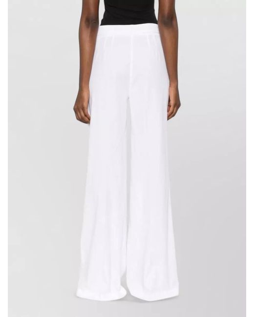 Via Masini 80 White Linen Blend High Waist Pleated Trousers