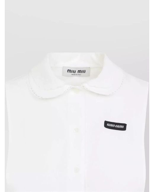 Miu Miu White Poplin Mini Dress Embroidered Collar Hem