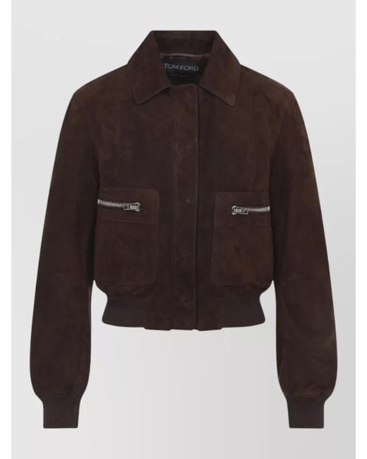 Tom Ford Brown Lamb Suede Bomber Jacket