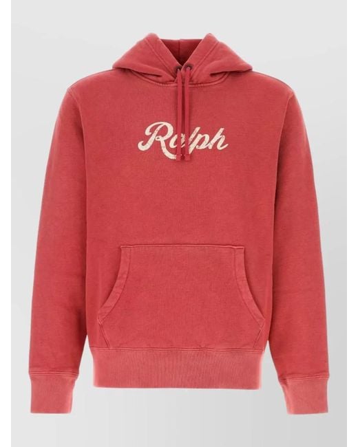 Polo Ralph Lauren Red Cotton Blend Hooded Sweatshirt Front Pocket for men