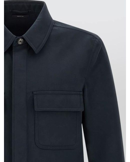 Tom Ford Blue Twill Overshirt Buttoned Cuffs Flap Pockets for men