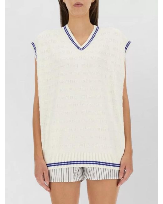 Alexander Wang White Ribbed V-Neck Knitted Top