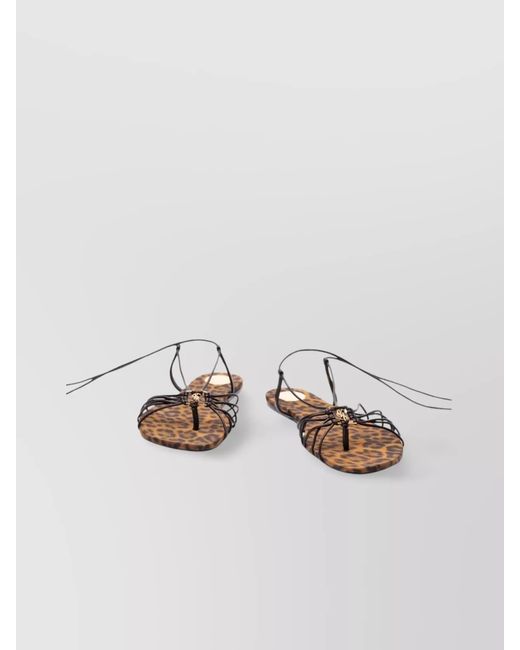 Saint Laurent Multicolor Leather Ankle Strap Flat Sandals