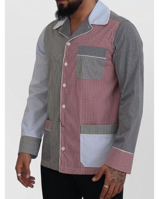 Dolce & Gabbana Gray Patchwork Cotton Long Sleeve Shirt for men
