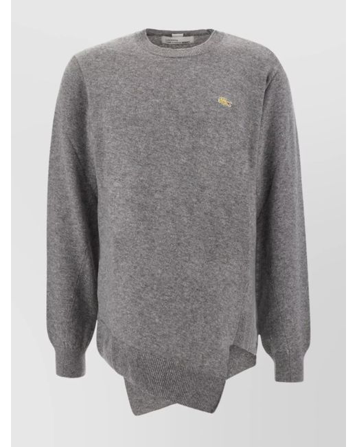 Comme des Garçons Gray Wool Ribbed Crew-Neck Asymmetric Hem Jumper for men