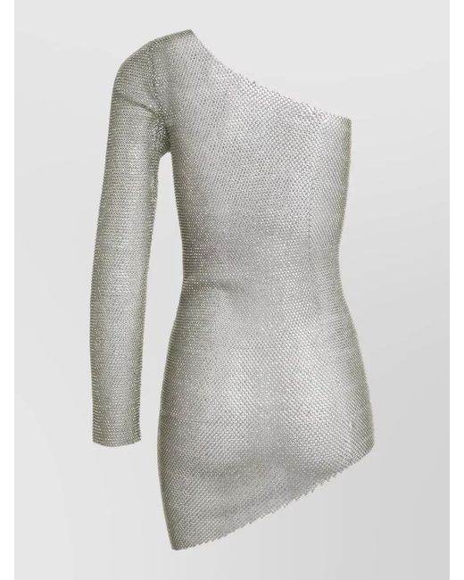 Santa Brands Gray Knitted Rhinestone One-Shoulder Asymmetric Mini Dress
