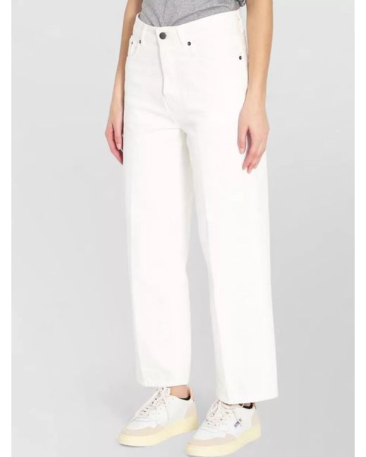 Haikure White Denim Mid-Rise Cropped Wide-Leg Trousers