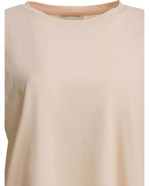 Loulou de Saison Natural Short Sleeve Round Neck T Shirt Side Slits