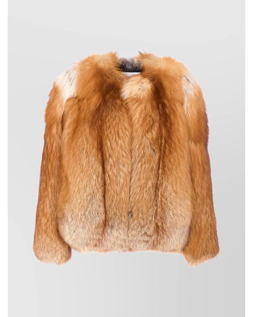 Yves Salomon Brown Soft Faux Fur Crewneck Jacket With Pockets