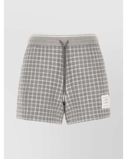 Thom Browne Gray Tweed Checkered Shorts Elastic Waistband