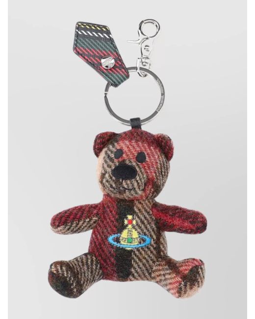 Vivienne Westwood White Wool Tartan Bear Keychain