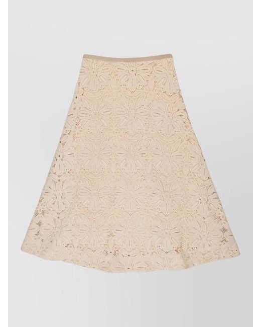 Incotex Natural High Waist A Line Midi Lace Skirt