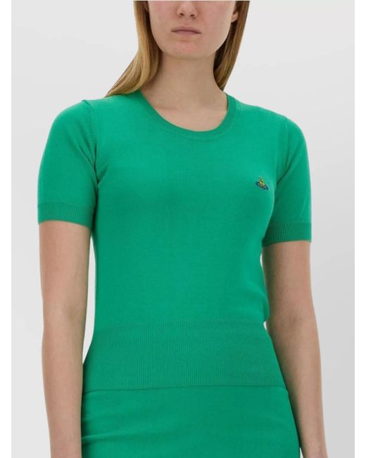 Vivienne Westwood Green Fitted Short-Sleeve Knit Top With Ribbed Detailing