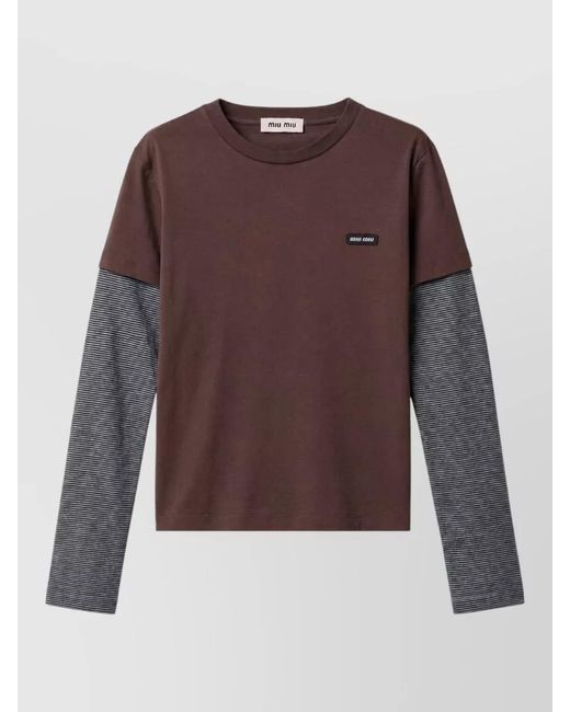 Miu Miu Purple Jersey Lounge Top Layered Design Sleeves