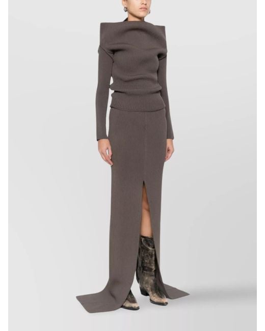 Rick Owens Brown Wool Ribbed Off-Shoulder Knitted Dress