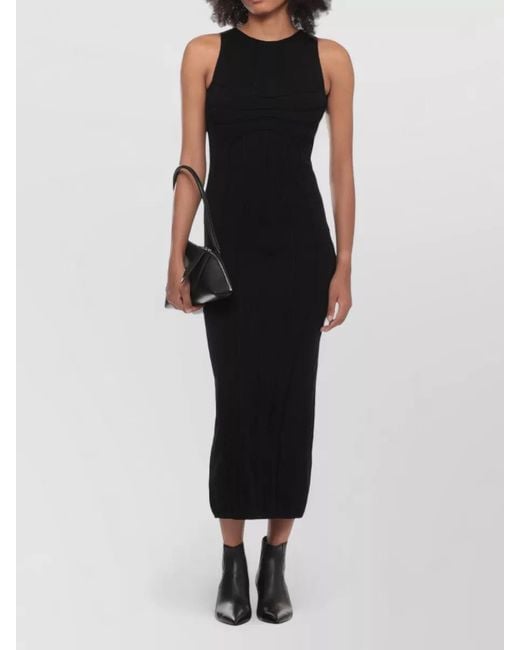 The Attico Black Fitted Midi Dress With Crew Neckline And Vertical Profiles