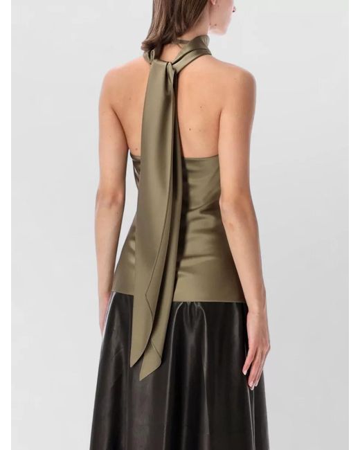 Ralph Lauren Green Halter Neck Satin Sleeveless Tie Back Top