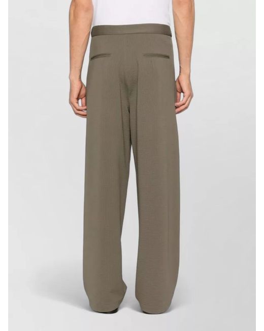 Emporio Armani Gray Pleated Front Wide Leg Trousers Side Pockets for men