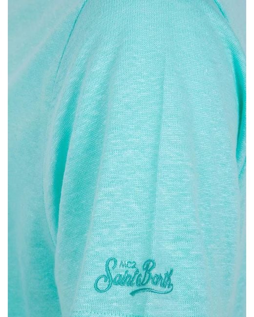 Mc2 Saint Barth Blue Linen Crew Neck Short Sleeve Sweater for men