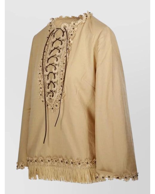 Zimmermann Natural Mahon Tunic Top Embroidered Fringe Hem