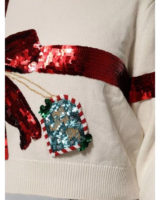 Dolce & Gabbana Gray Sequin-Embellished Bow-Detail Sweater