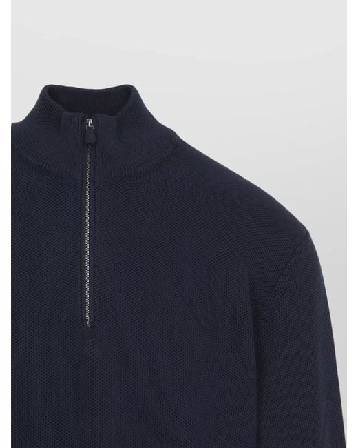 Ralph Lauren Blue High Neck Textured Knit Long Sleeve Sweater for men