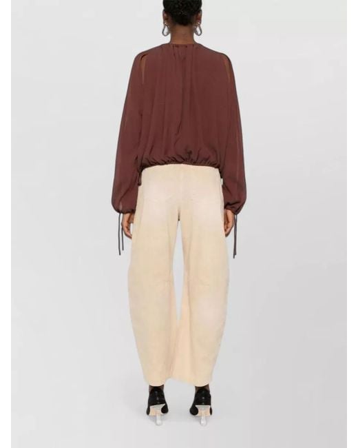 Loewe Red Silk Cotton Blend Blouse Drawstring Neckline